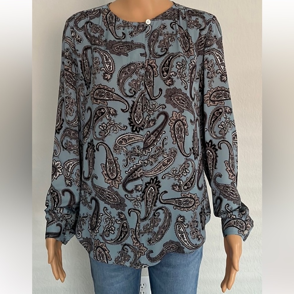 LOFT Blue Paisley Print Long Sleeve Blouse Size small